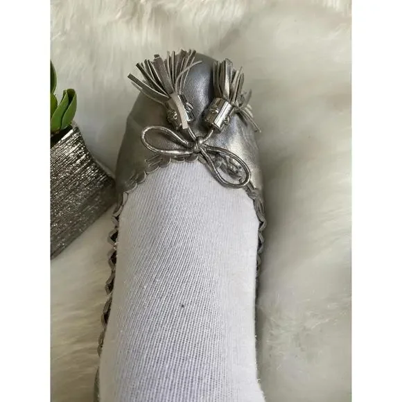Tory Burch Metallic Silver Flats with Tassel Detail Size 9 - Picture 5 of 8